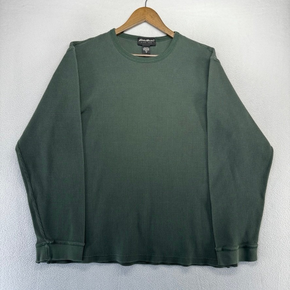 Vintage Eddie Bauer Thermal Shirt Mens XL Tall XLT Green Waffle Knit Grunge y2k
